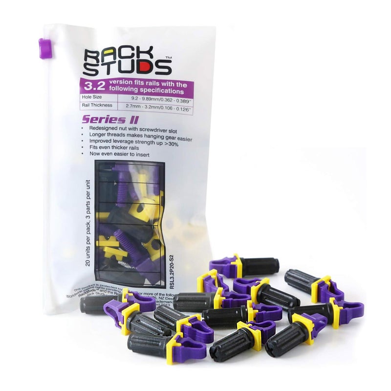 Rackstuds P20 Series II - Server Rack Screws 20-Pack | Cage Nut Replacement Purple 3.2mm/0.126" | A Faster, Easier Solution for Rack mounting Gear in 19" Racks with Square Punched Vertical Rails - Image 1